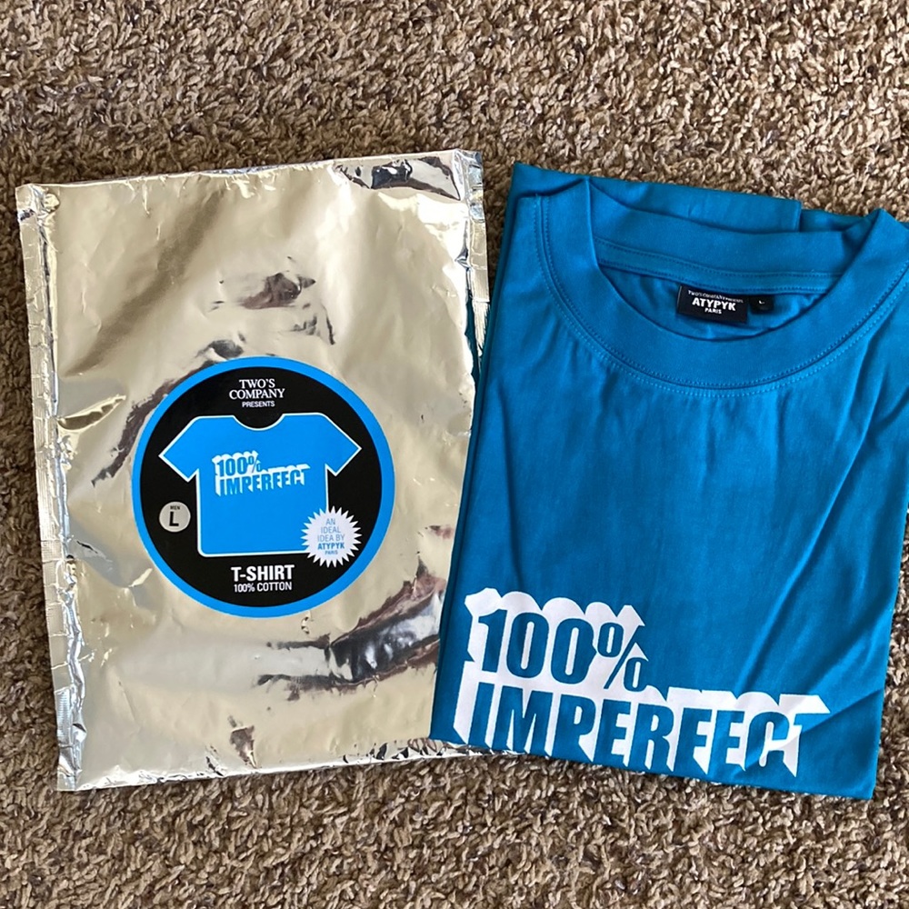 Men’s Large “100% Imperfect” Blue T-Shirt - New